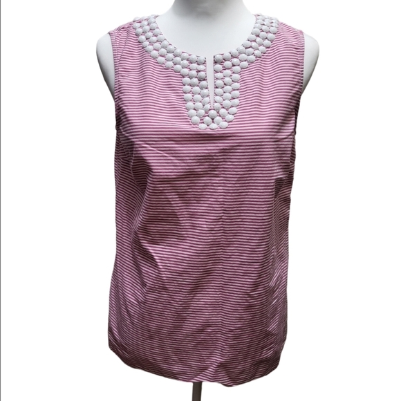 Talbots Tops - Talbots Women’s Pink Striped Blouse with Beaded Neckline – Size Small